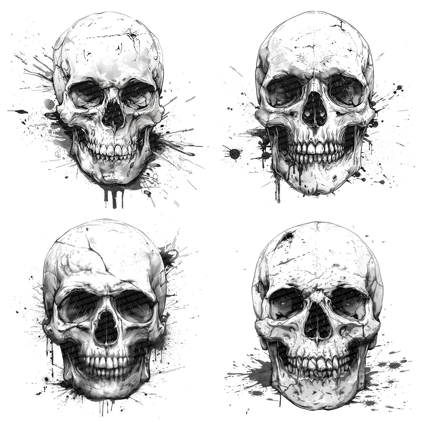 Skull Ink Drawing Clipart Set (DDD006564)