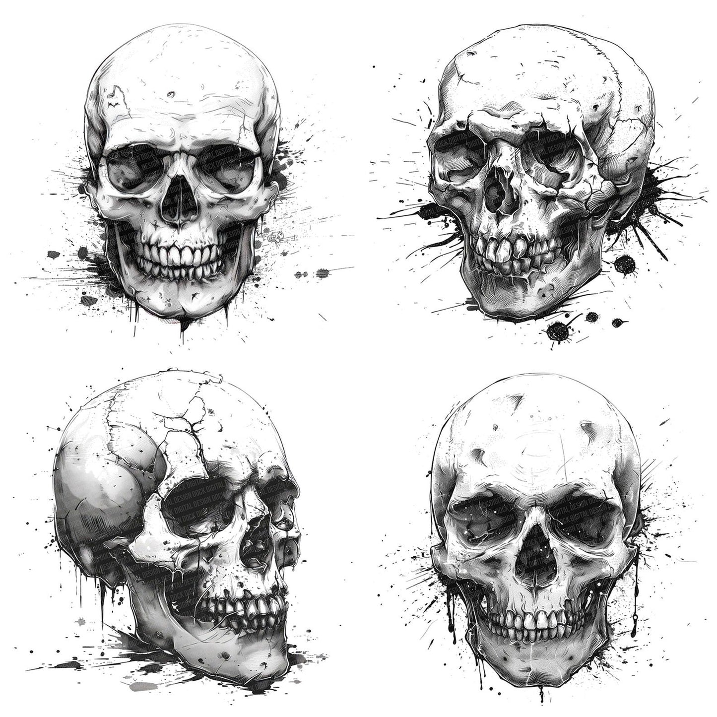 Skull Ink Drawing Clipart Set (DDD006564)
