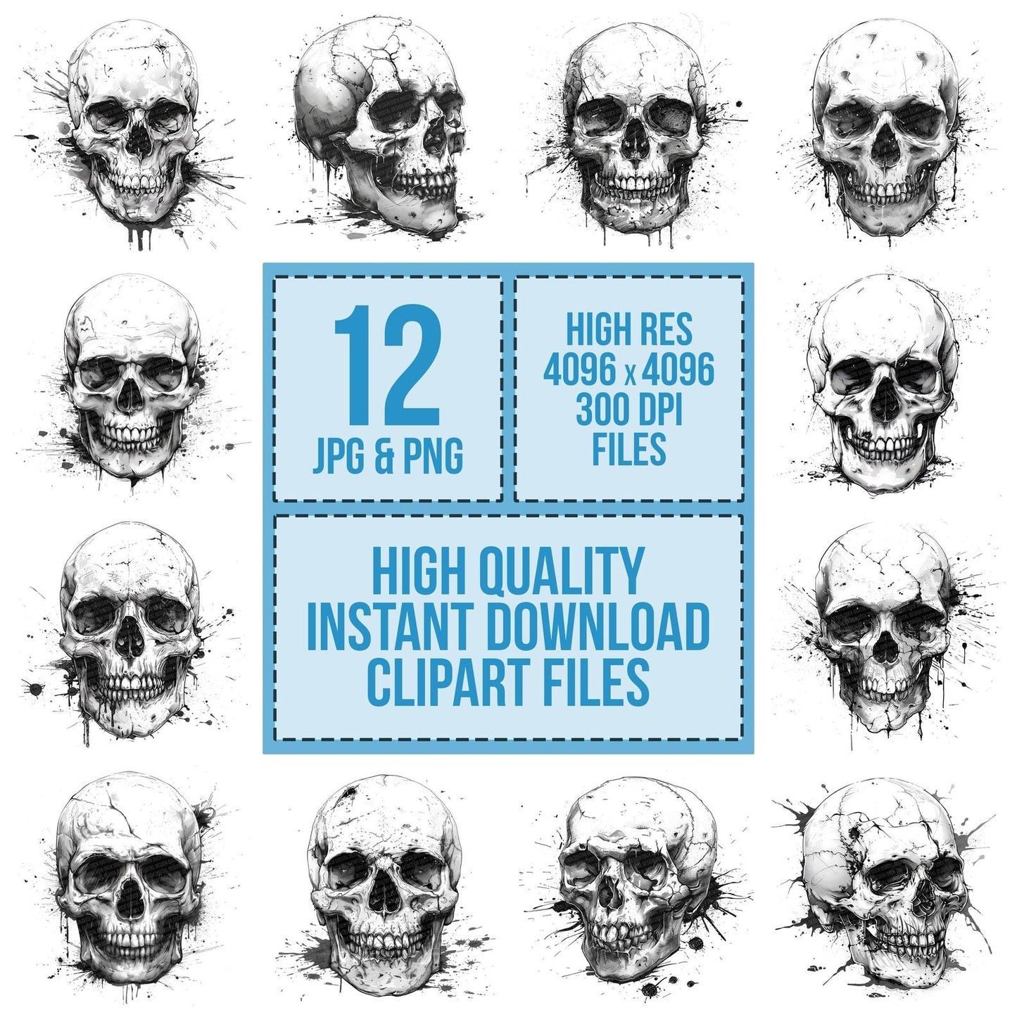 Skull Ink Drawing Clipart Set (DDD006564)