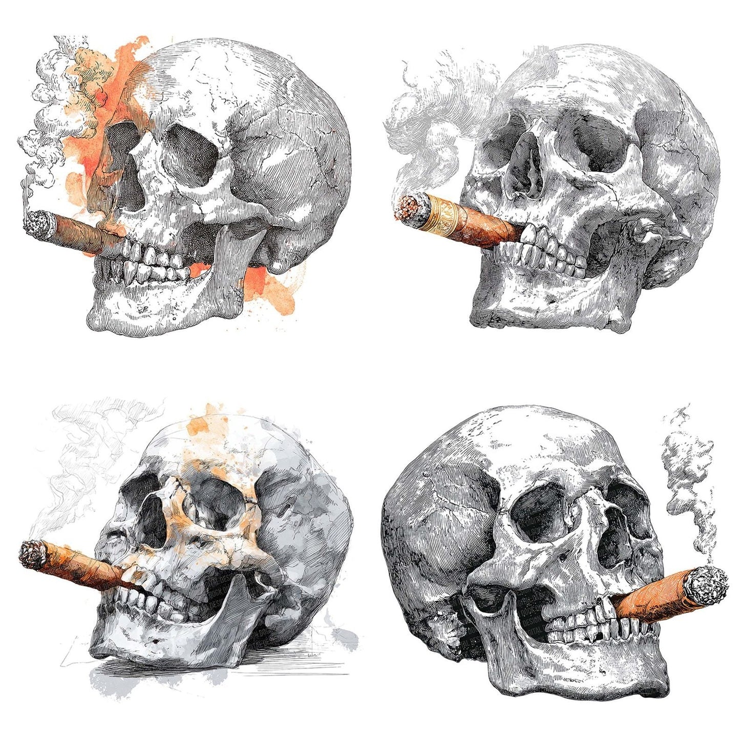 Skull Sketch Cigar Clipart Set (DDD006565)