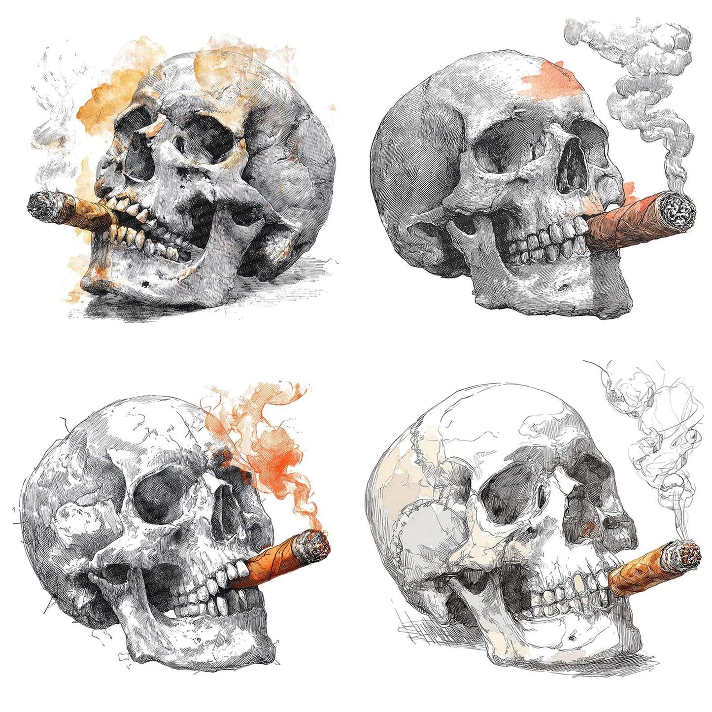 Skull Sketch Cigar Clipart Set (DDD006565)