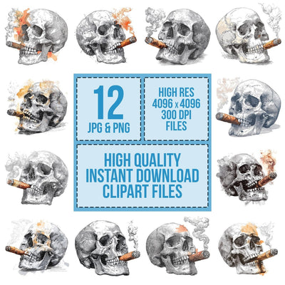 Skull Sketch Cigar Clipart Set (DDD006565)
