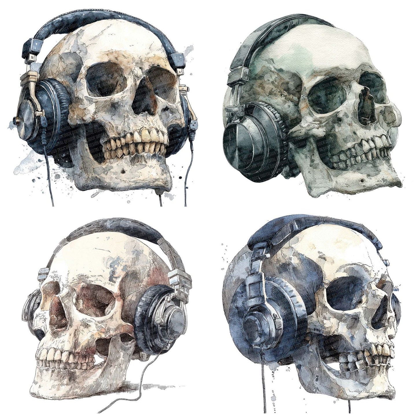 Skull Sketch Headphones Clipart Set (DDD006567)