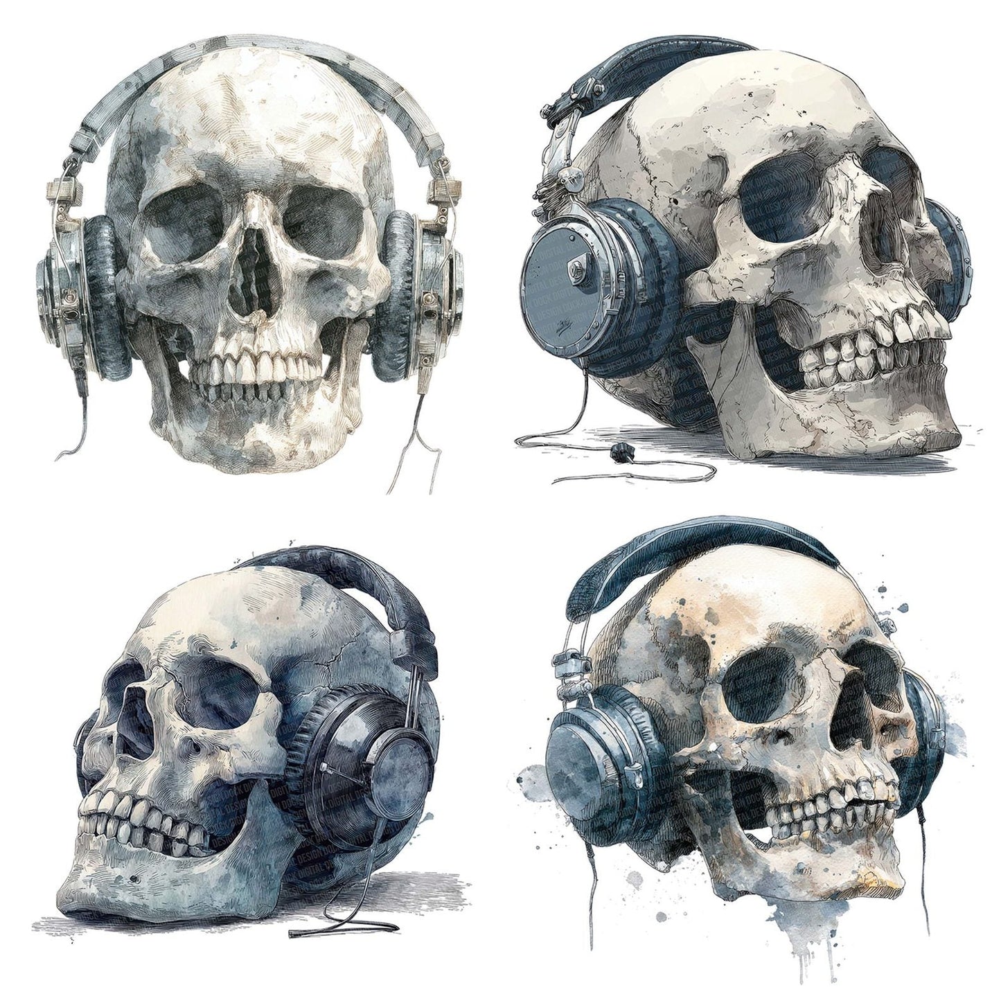 Skull Sketch Headphones Clipart Set (DDD006567)