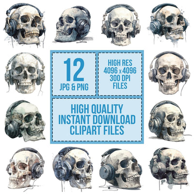 Skull Sketch Headphones Clipart Set (DDD006567)