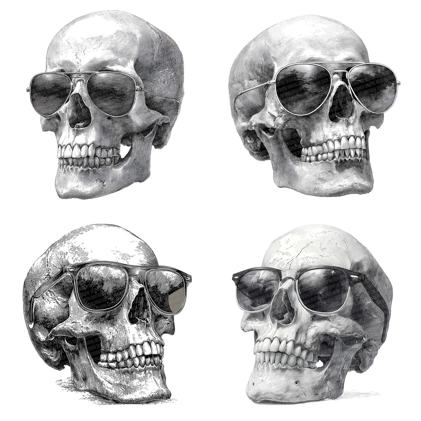 Skull Sketch Sunglasses Clipart Set (DDD006569)