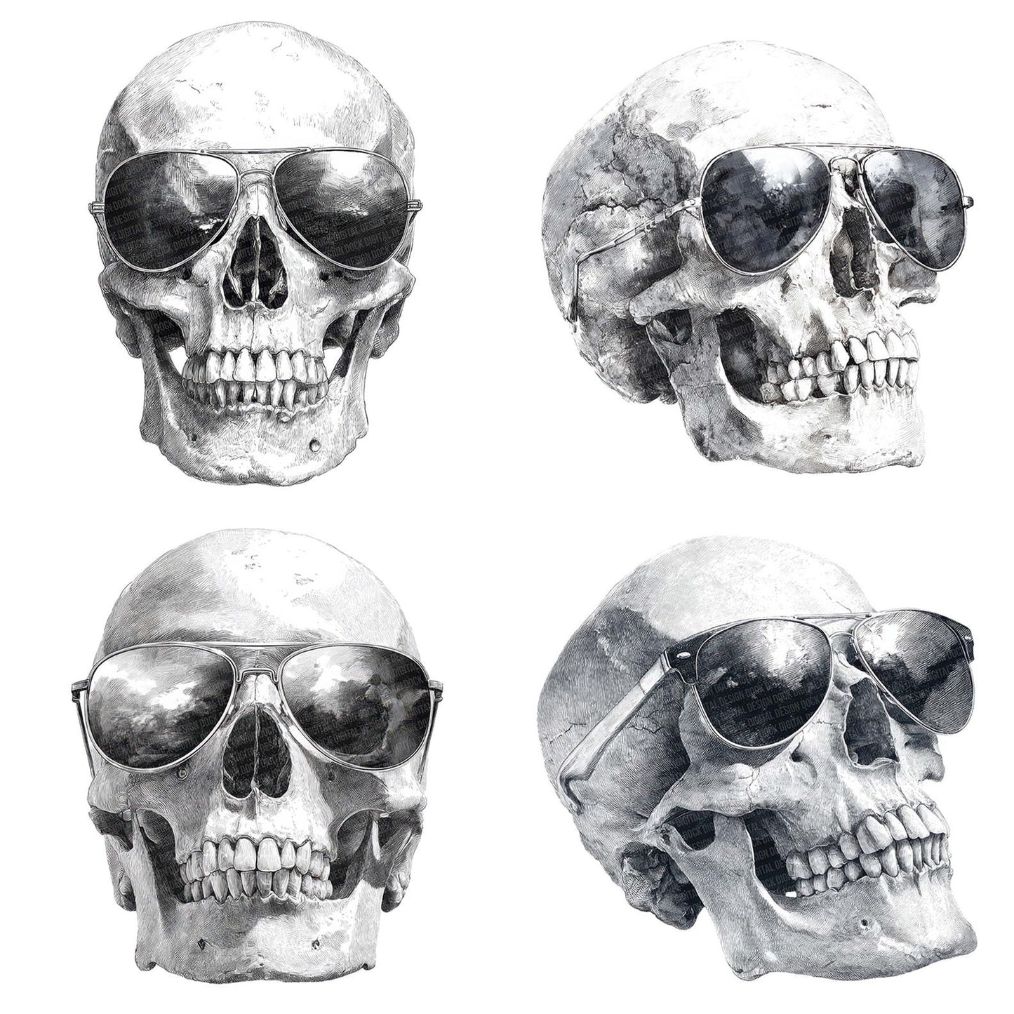 Skull Sketch Sunglasses Clipart Set (DDD006569)