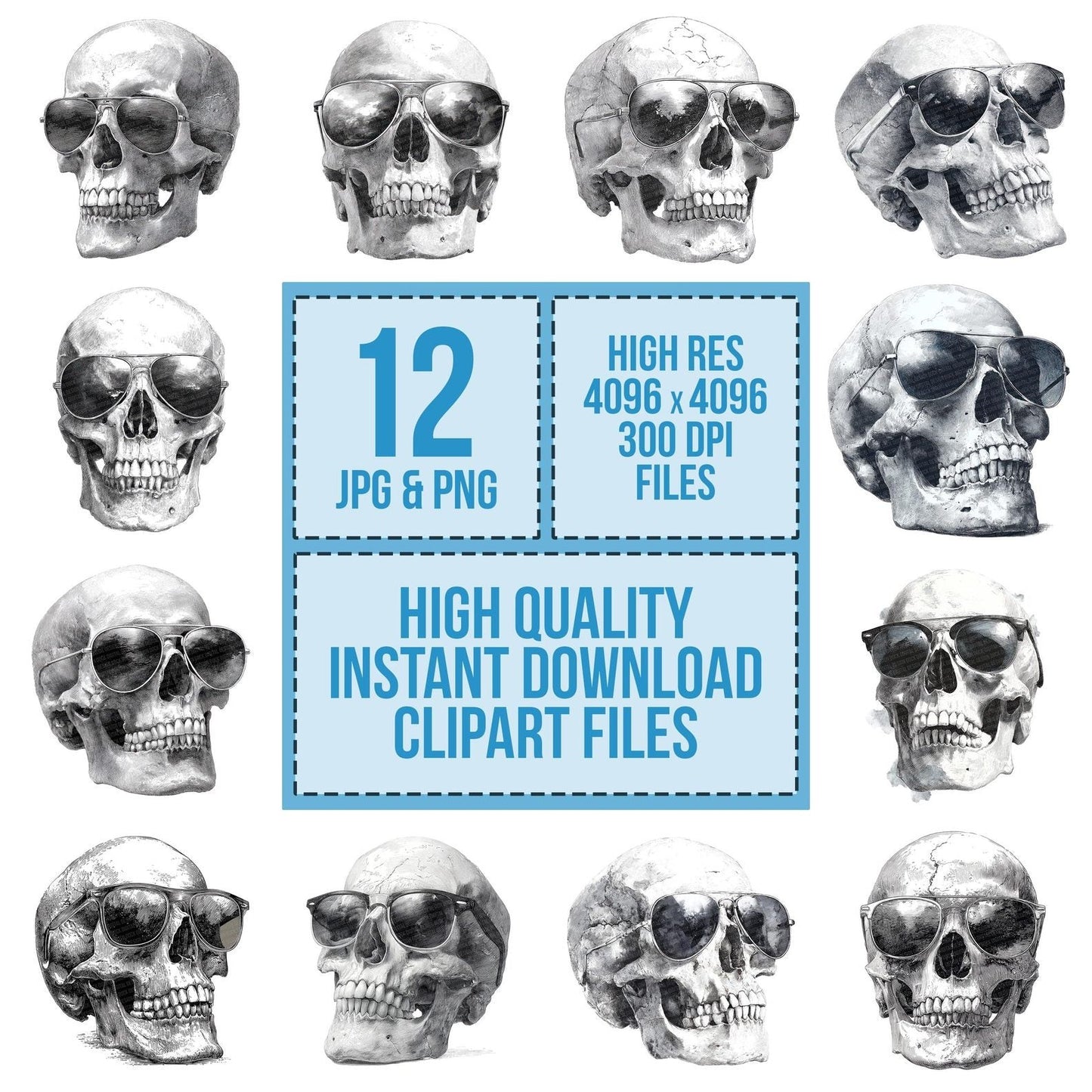 Skull Sketch Sunglasses Clipart Set (DDD006569)