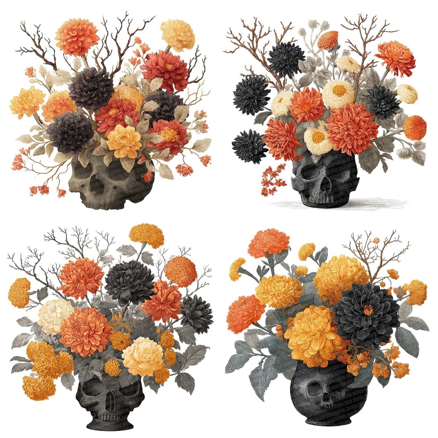 Skull Vase Halloween Centrepiece Clipart Set (DDD006570)