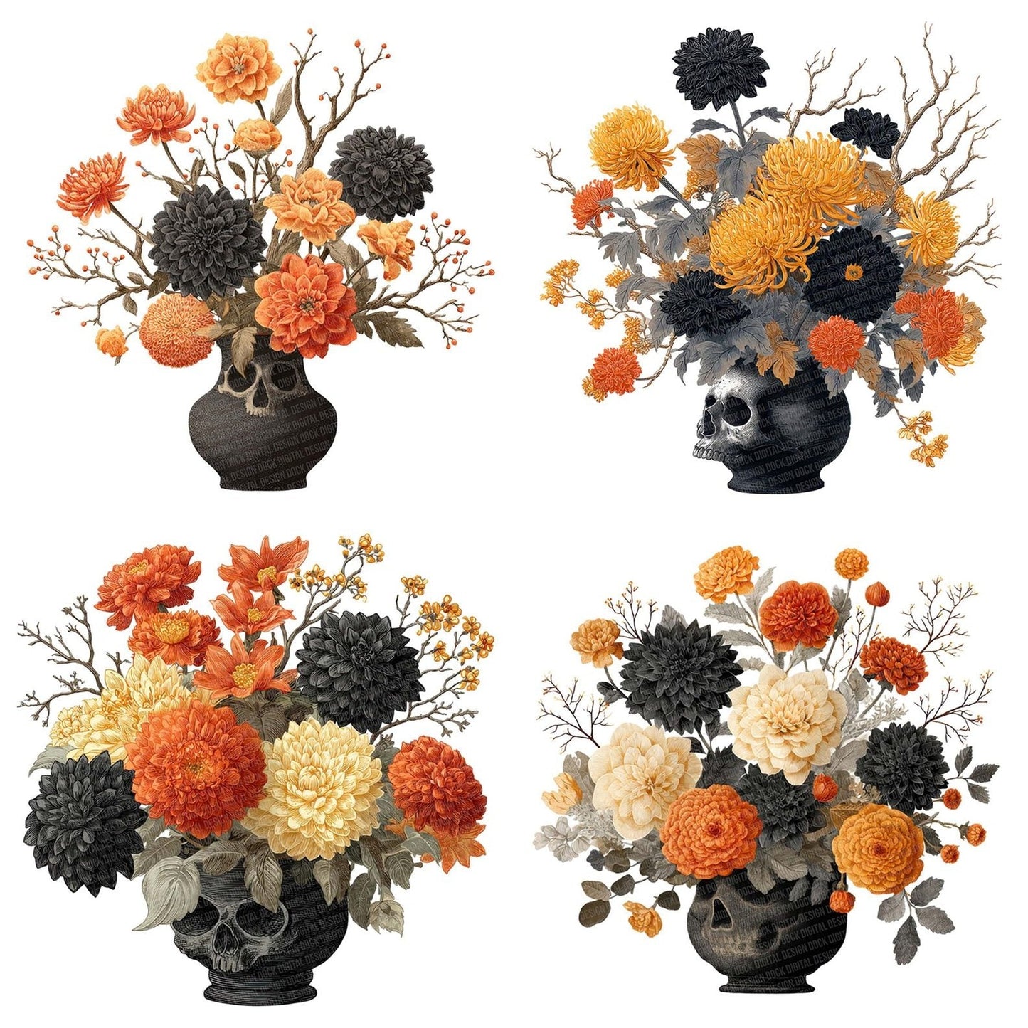 Skull Vase Halloween Centrepiece Clipart Set (DDD006570)