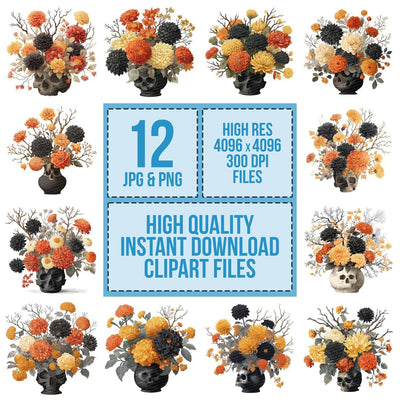 Skull Vase Halloween Centrepiece Clipart Set (DDD006570)