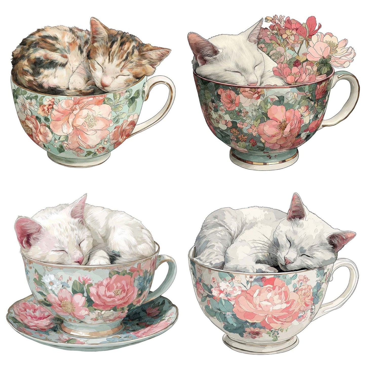 Sleeping Cat in Teacup Clipart Set (DDD006576)