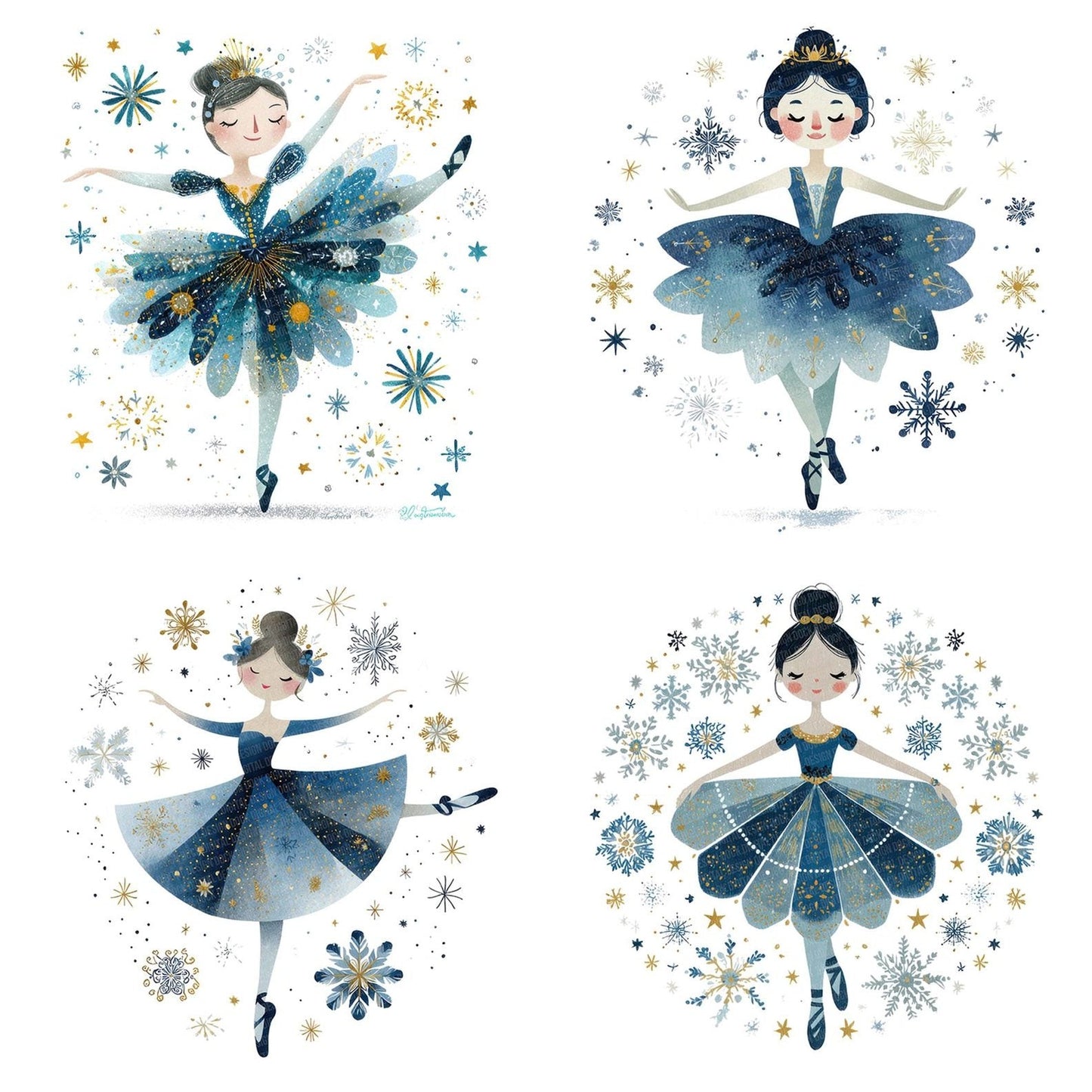 Snowflake Folk Art Ballerina Clipart Set (DDD006604)