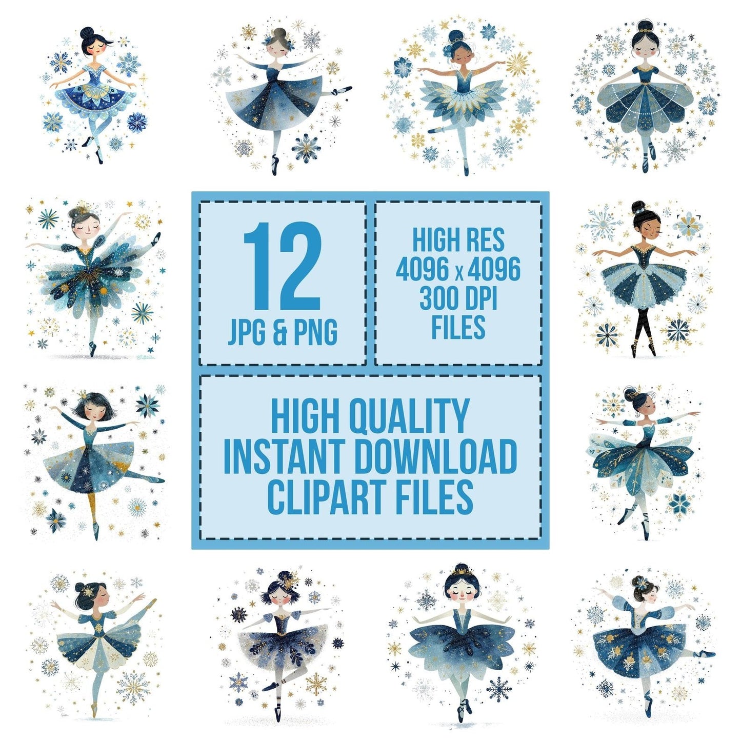 Snowflake Folk Art Ballerina Clipart Set (DDD006604)