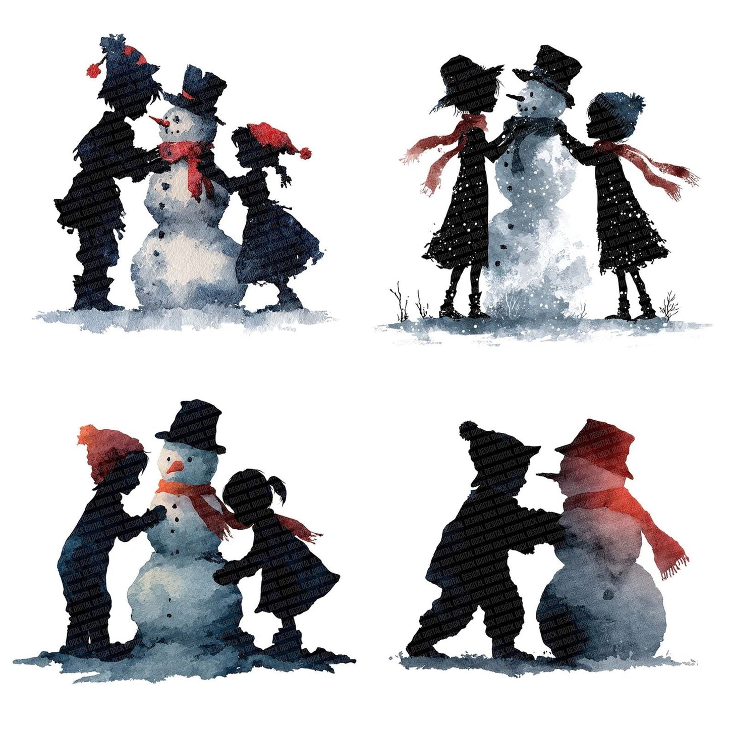 Snowman Children Silhouette Clipart Set (DDD006606)