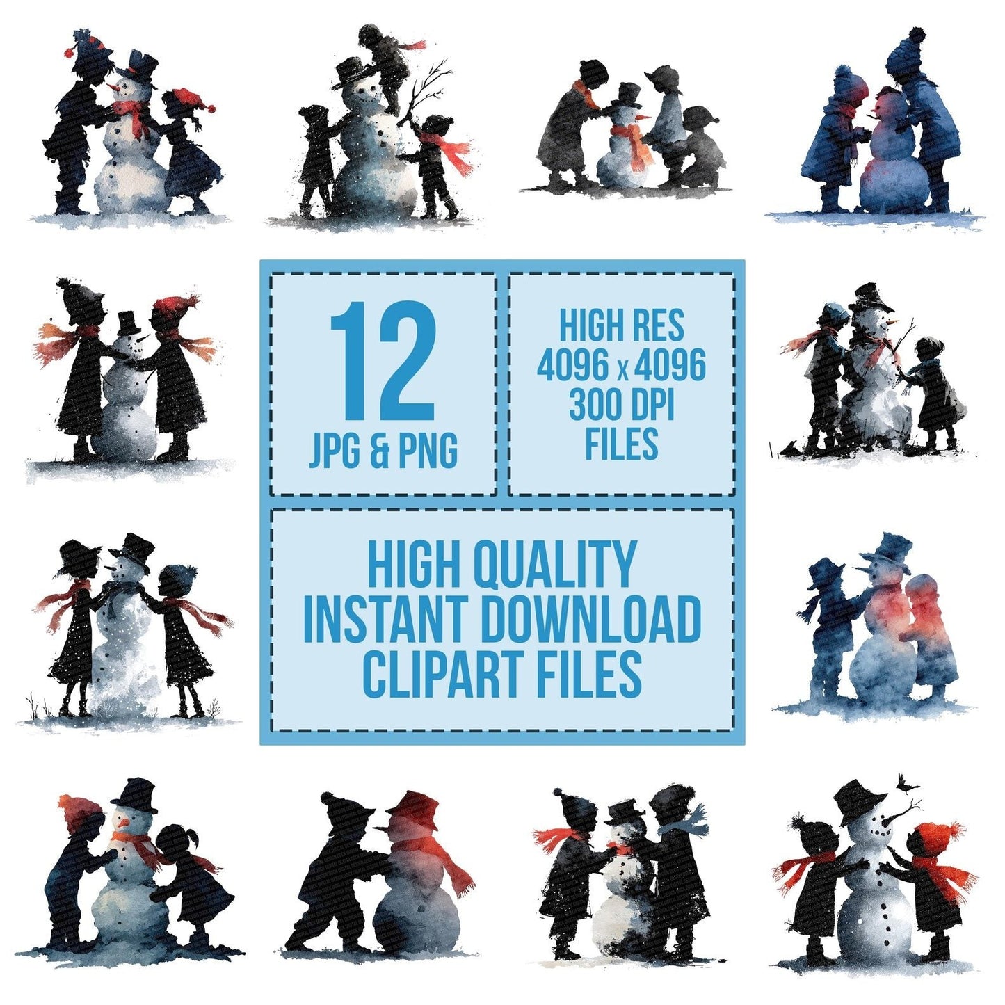 Snowman Children Silhouette Clipart Set (DDD006606)