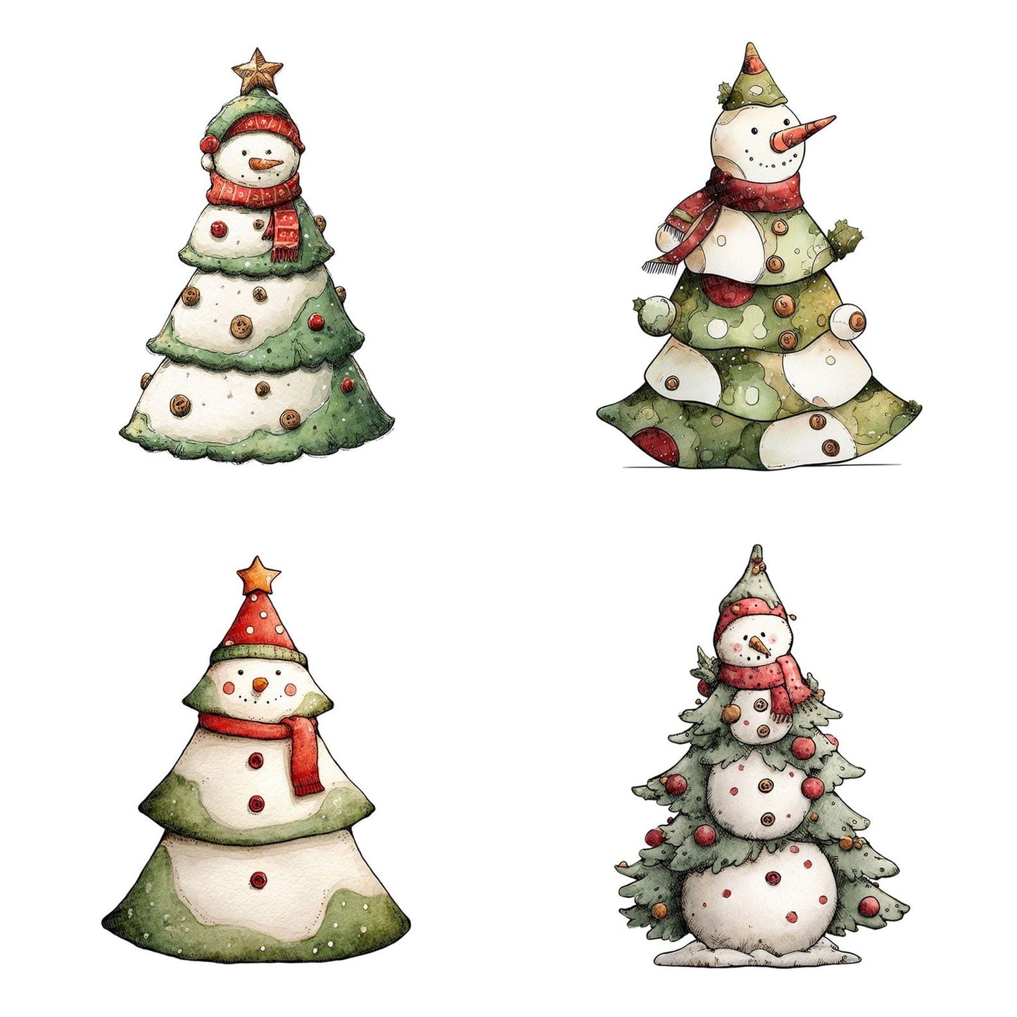 Snowman Christmas Tree Clipart Set (DDD006607)