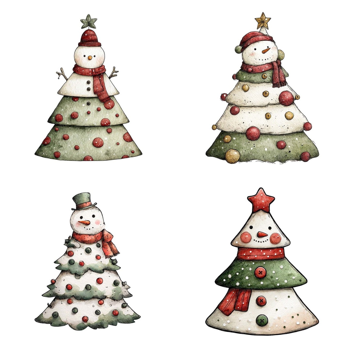 Snowman Christmas Tree Clipart Set (DDD006607)