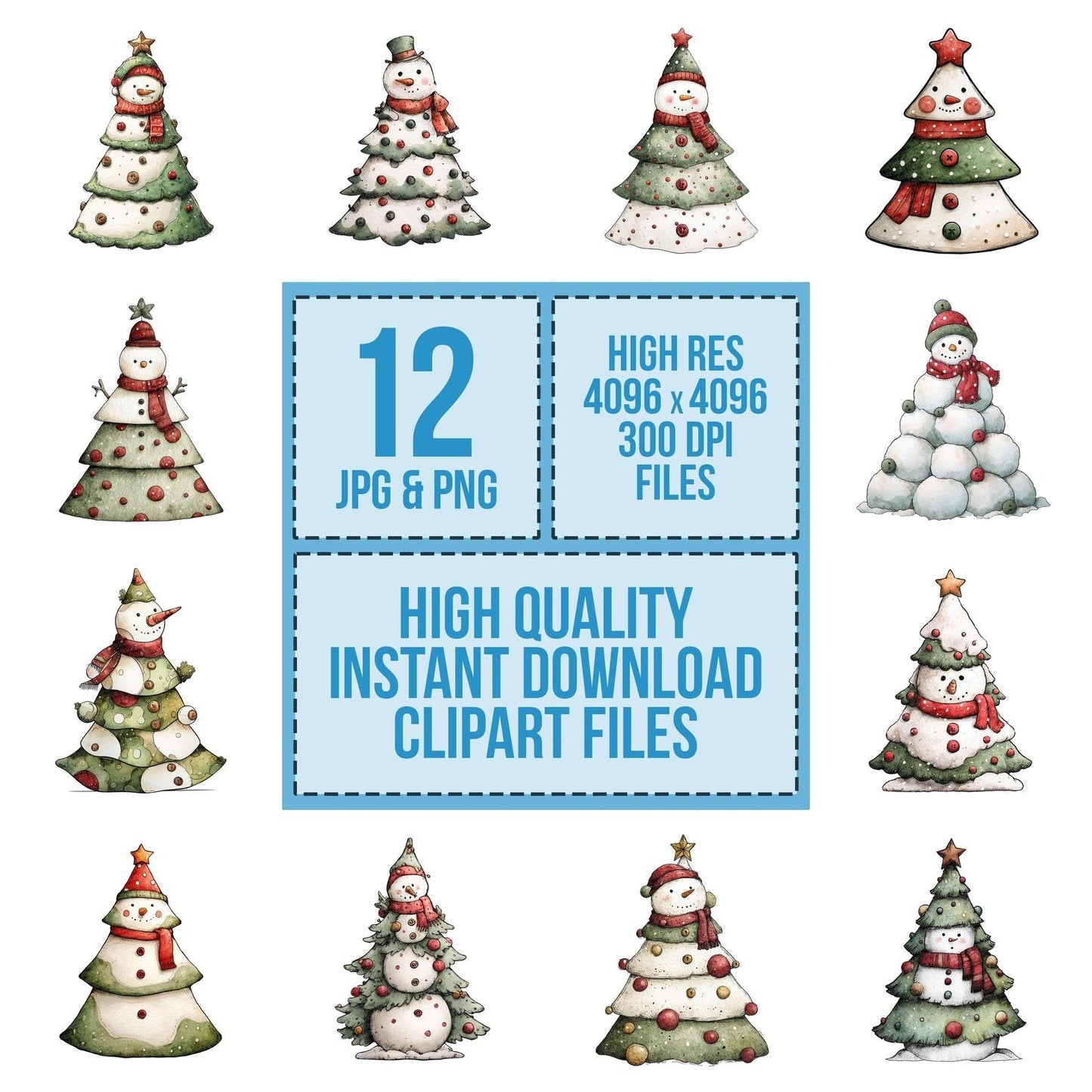 Snowman Christmas Tree Clipart Set (DDD006607)