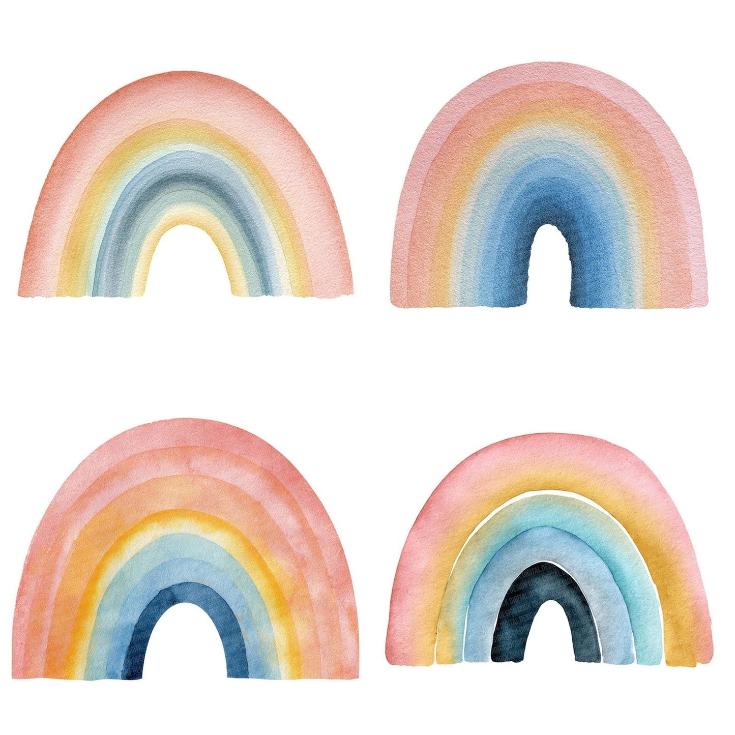 Soft Pastel Watercolour Rainbow Clipart Set (DDD006621)