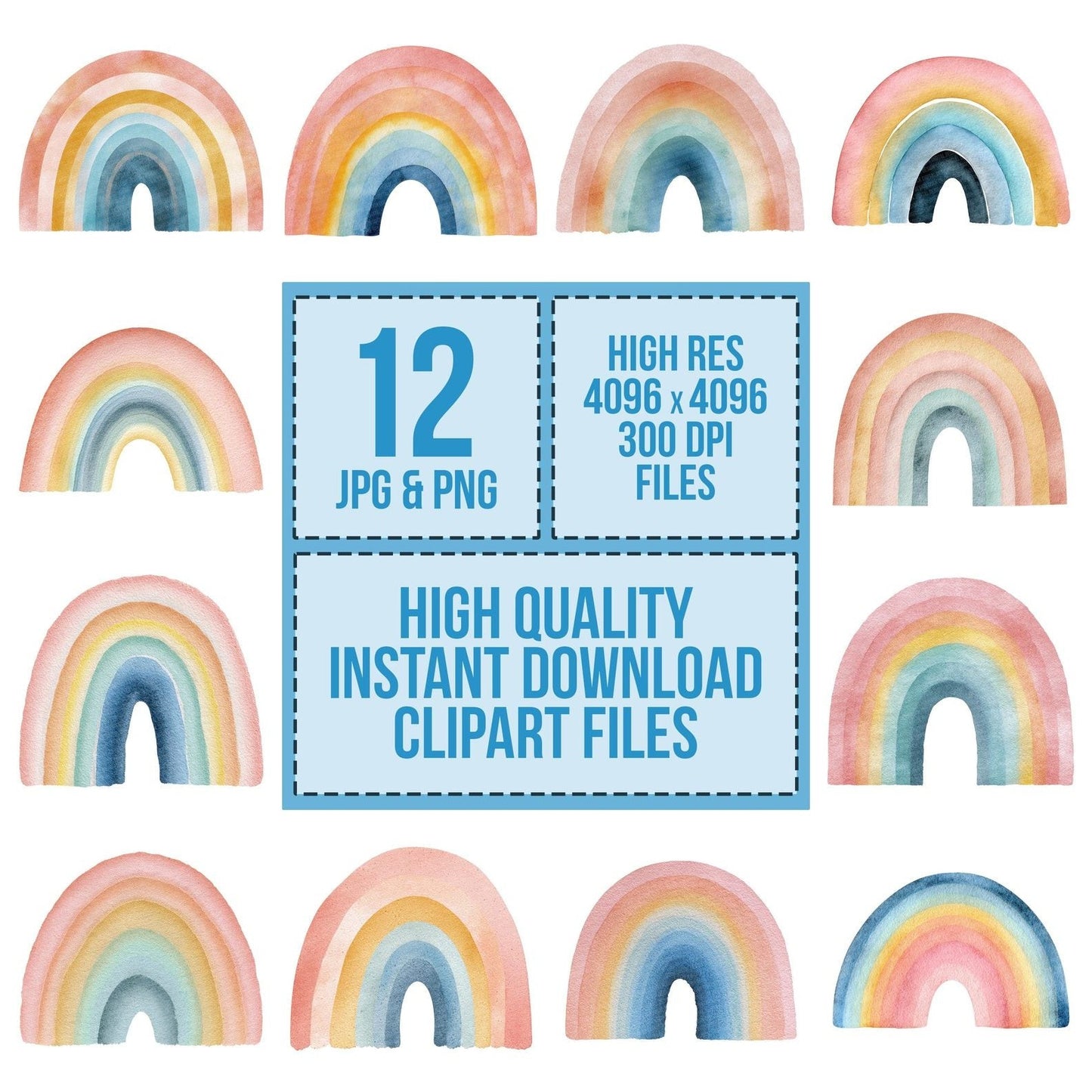 Soft Pastel Watercolour Rainbow Clipart Set (DDD006621)