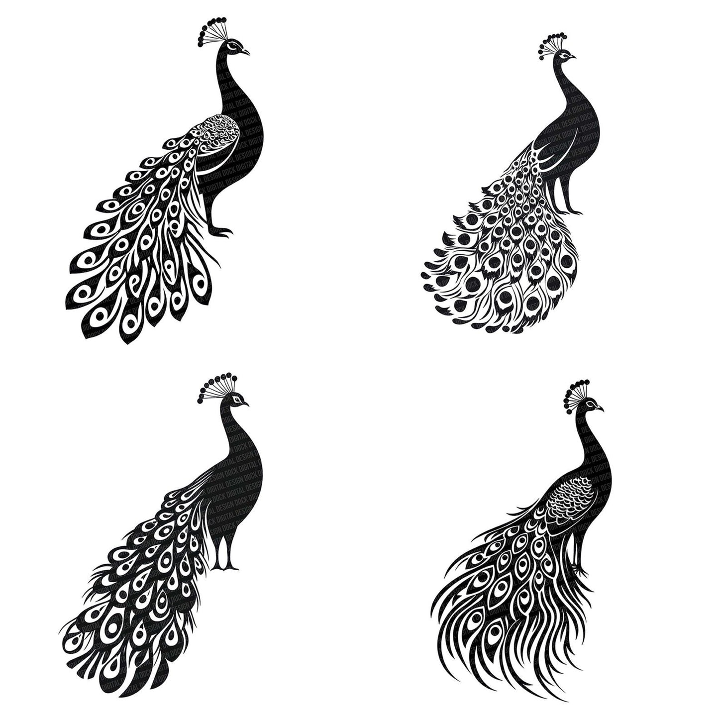 Solid Peacock Silhouette Clipart Set (DDD006623)