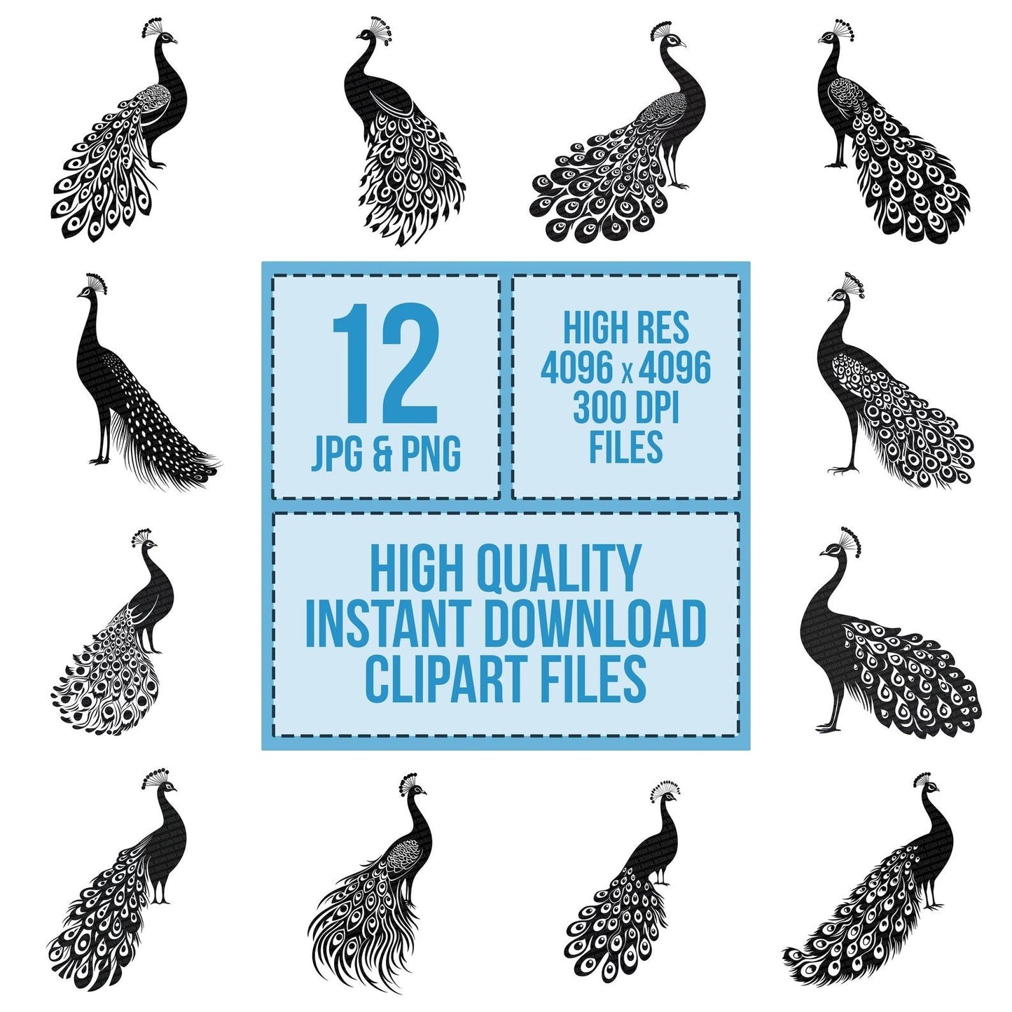 Solid Peacock Silhouette Clipart Set (DDD006623)