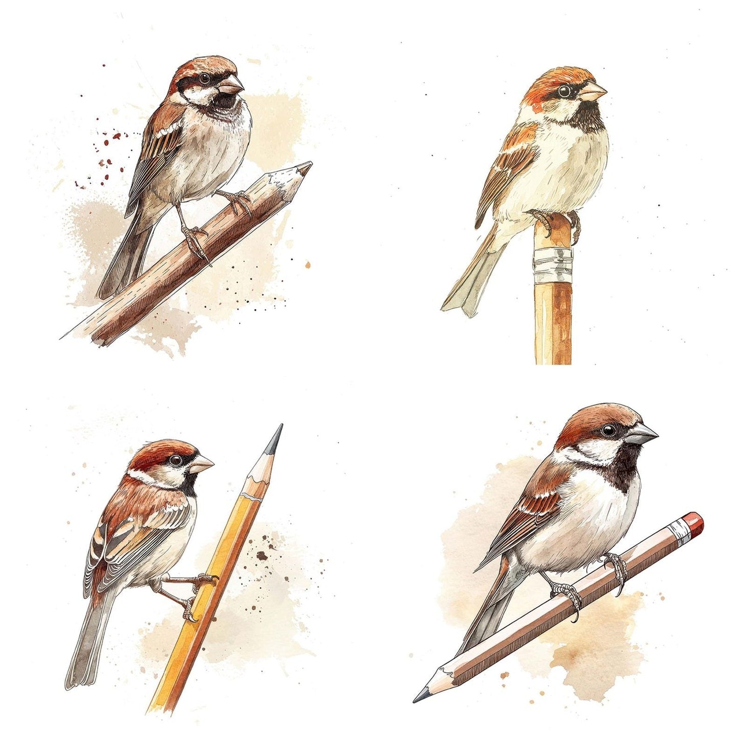 Sparrow on Pencil Clipart Set (DDD006629)
