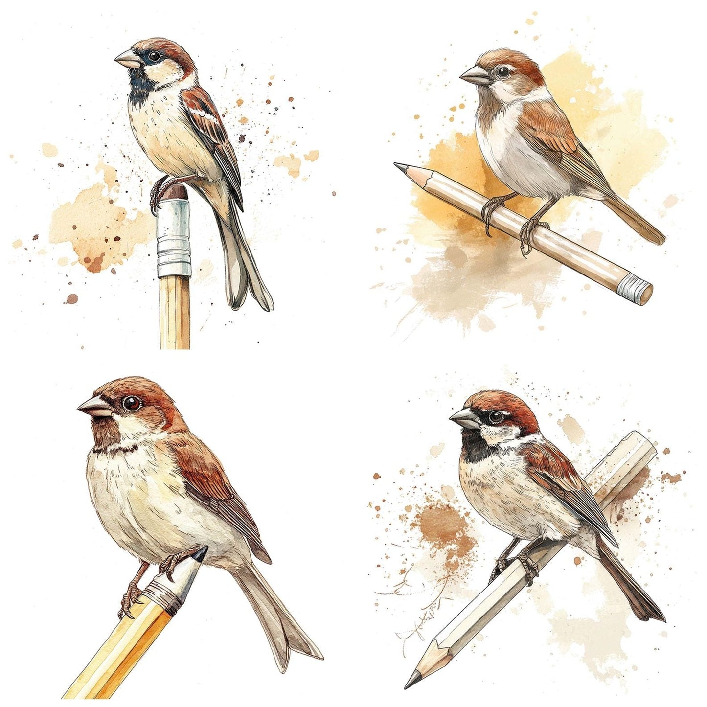 Sparrow on Pencil Clipart Set (DDD006629)