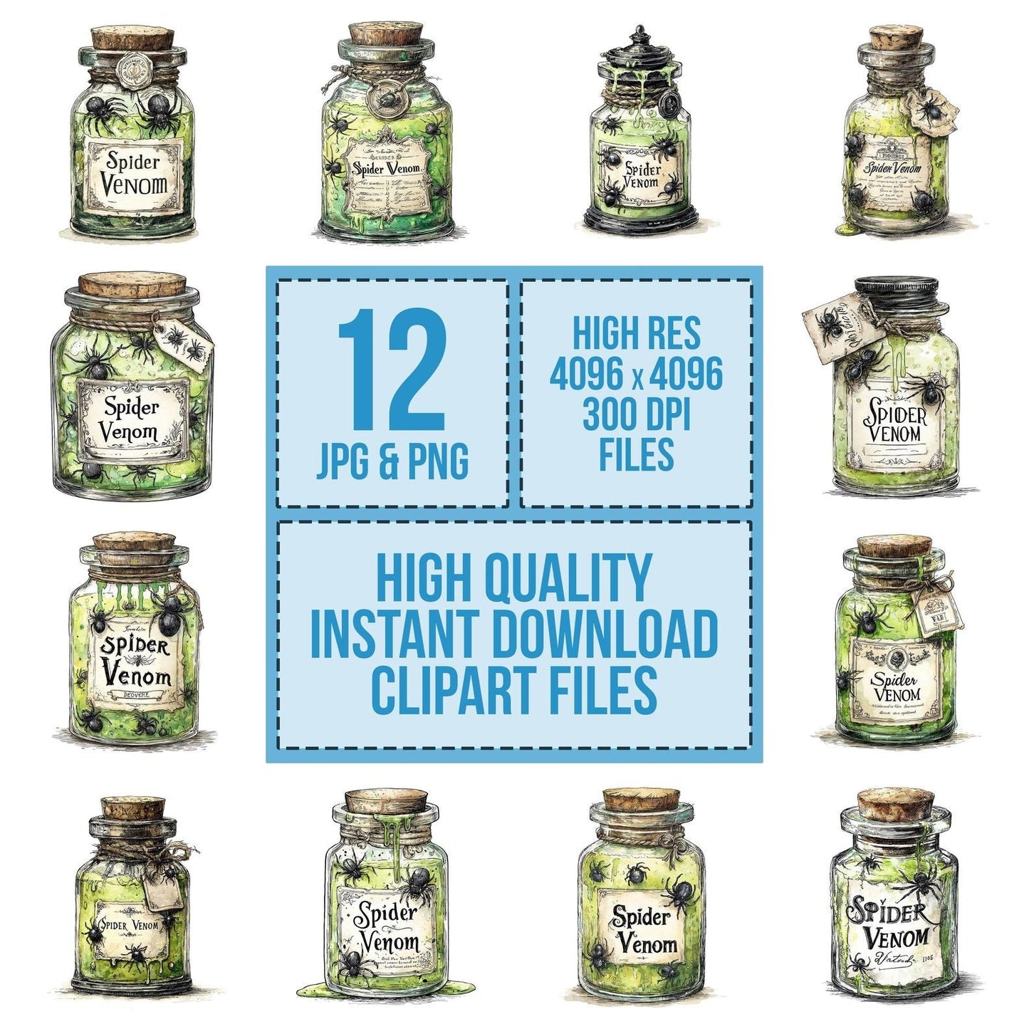 Spider Venom Halloween Jar Clipart Set (DDD006632)