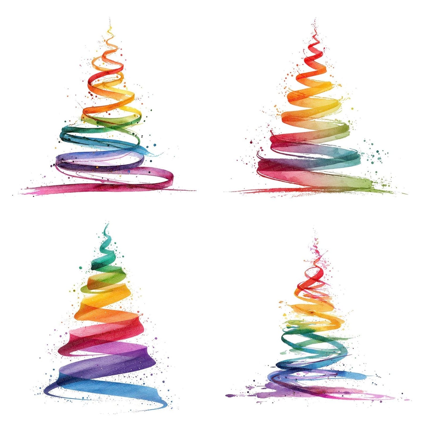 Spiral Rainbow Christmas Tree Clipart Set (DDD006634)