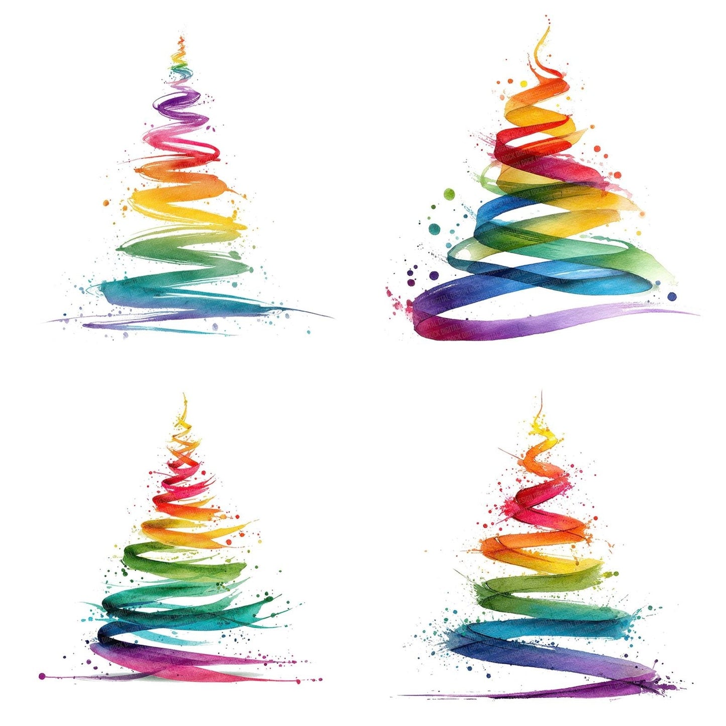 Spiral Rainbow Christmas Tree Clipart Set (DDD006634)