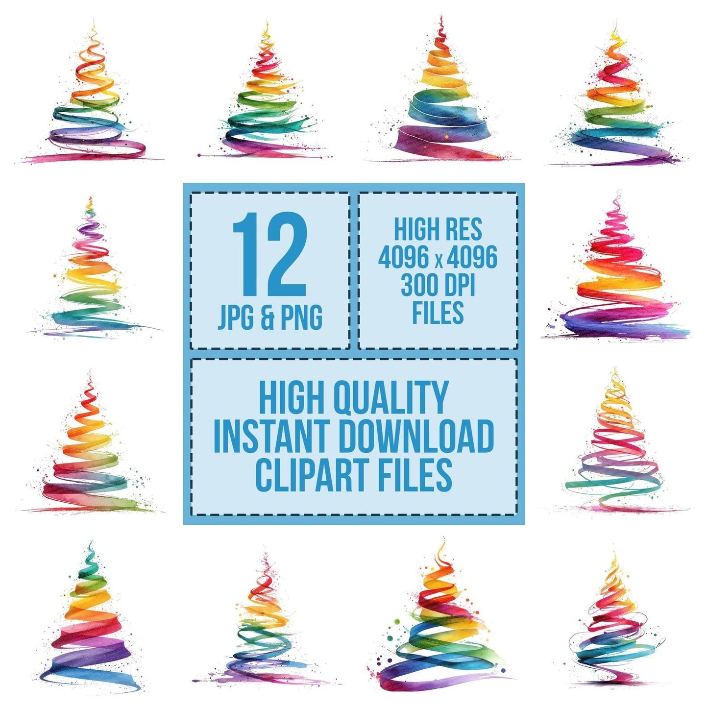 Spiral Rainbow Christmas Tree Clipart Set (DDD006634)