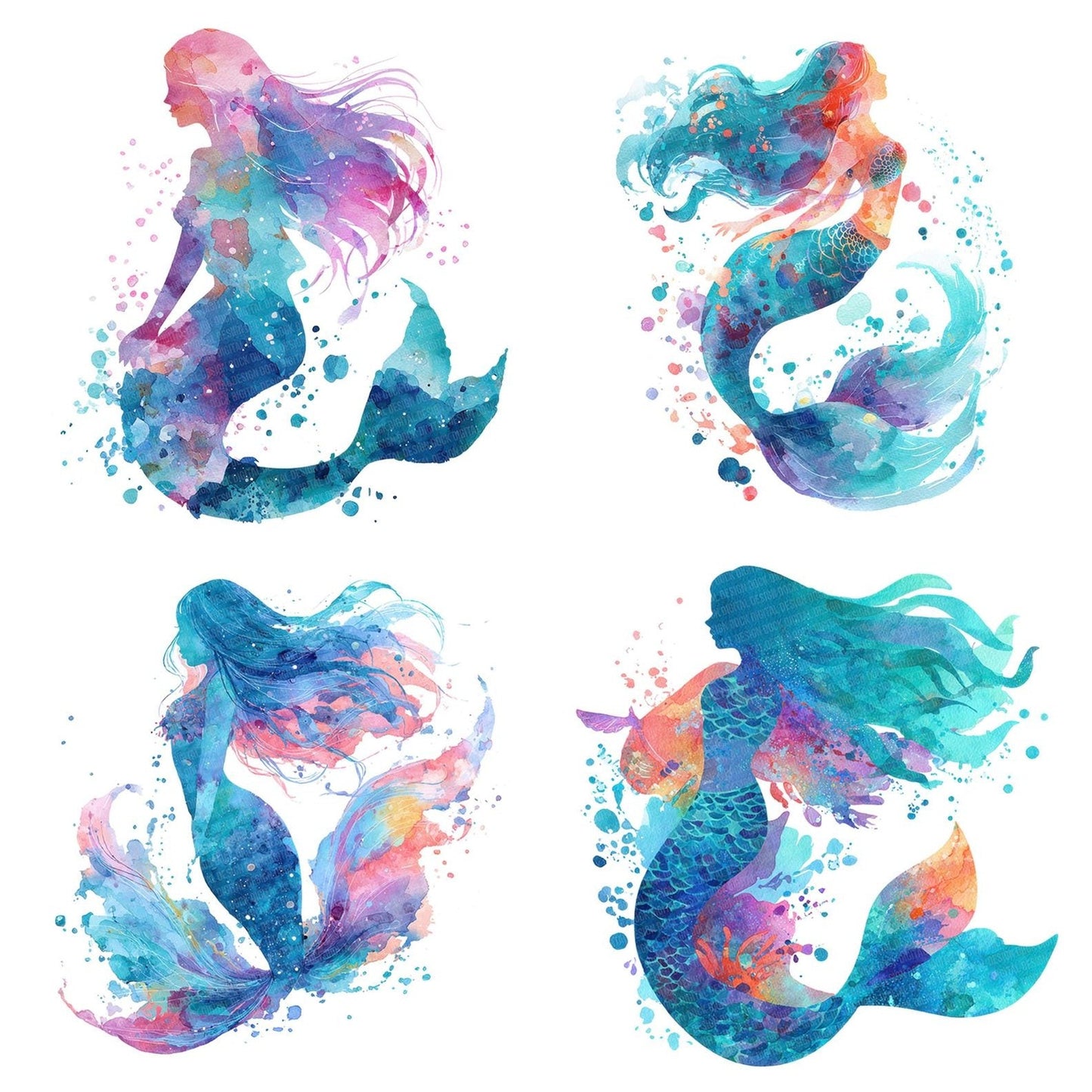 Splash Ink Mermaid Clipart Set (DDD006635)