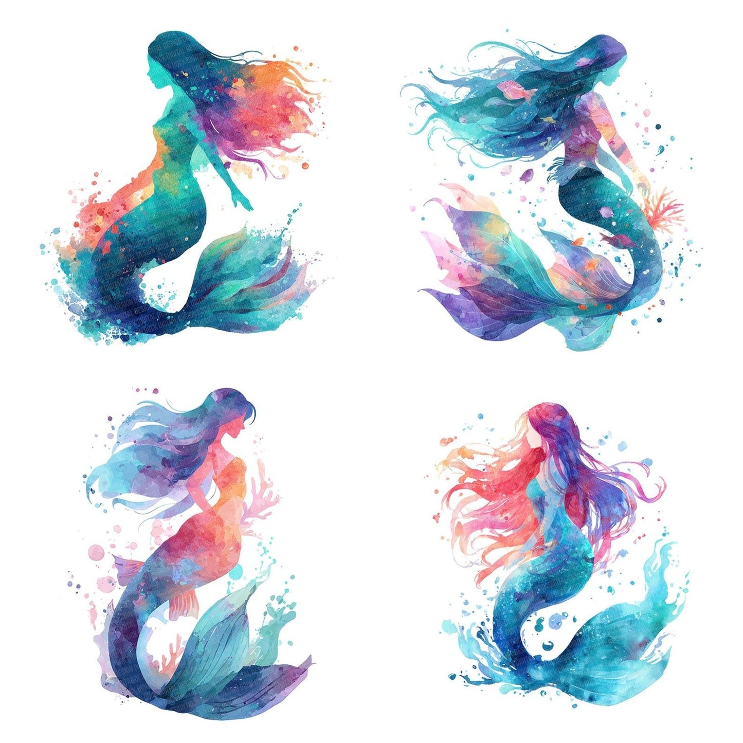 Splash Ink Mermaid Clipart Set (DDD006635)