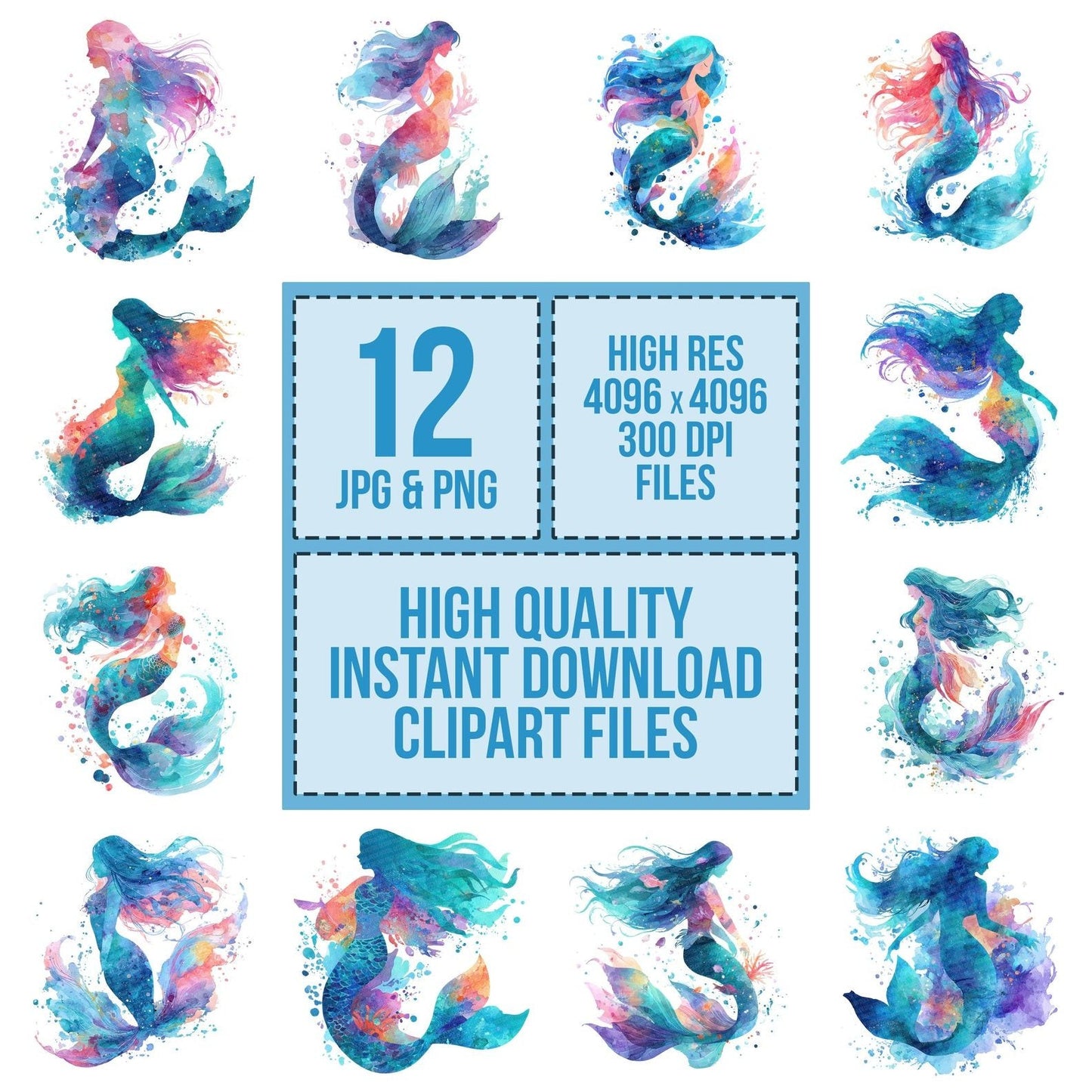 Splash Ink Mermaid Clipart Set (DDD006635)