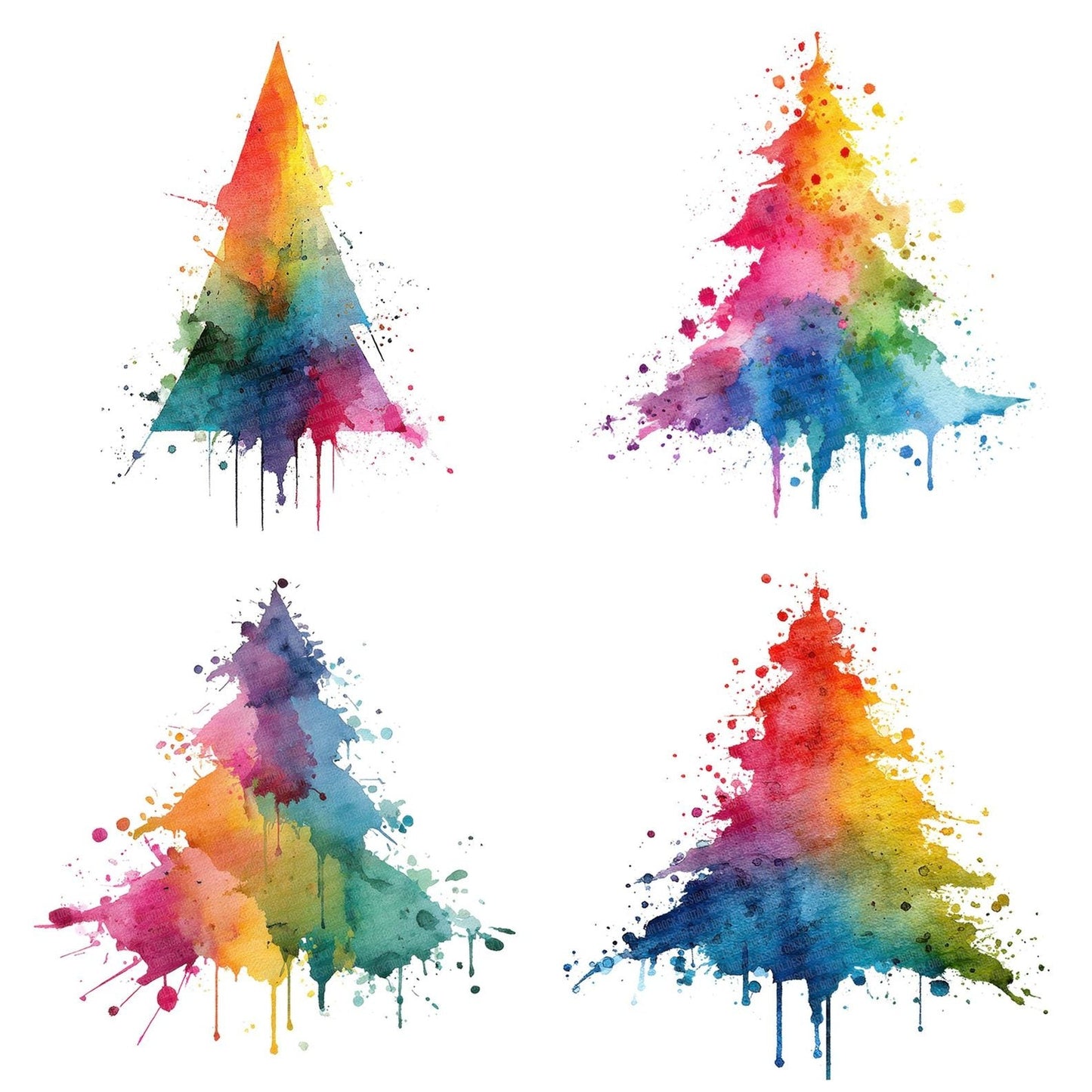 Splash Rainbow Christmas Tree Clipart Set (DDD006636)