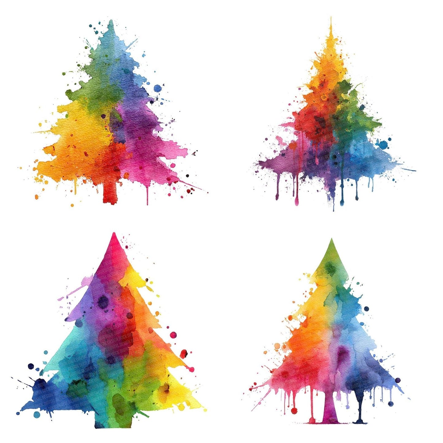Splash Rainbow Christmas Tree Clipart Set (DDD006636)