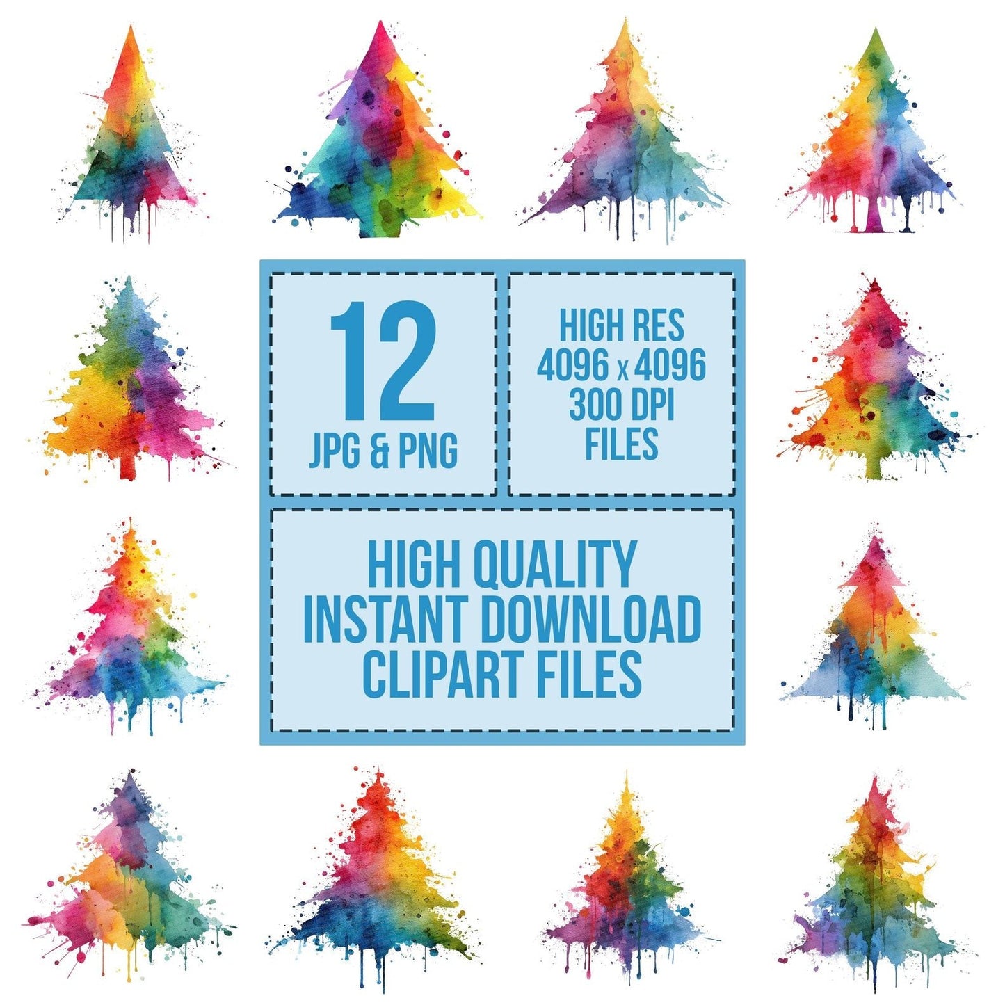 Splash Rainbow Christmas Tree Clipart Set (DDD006636)