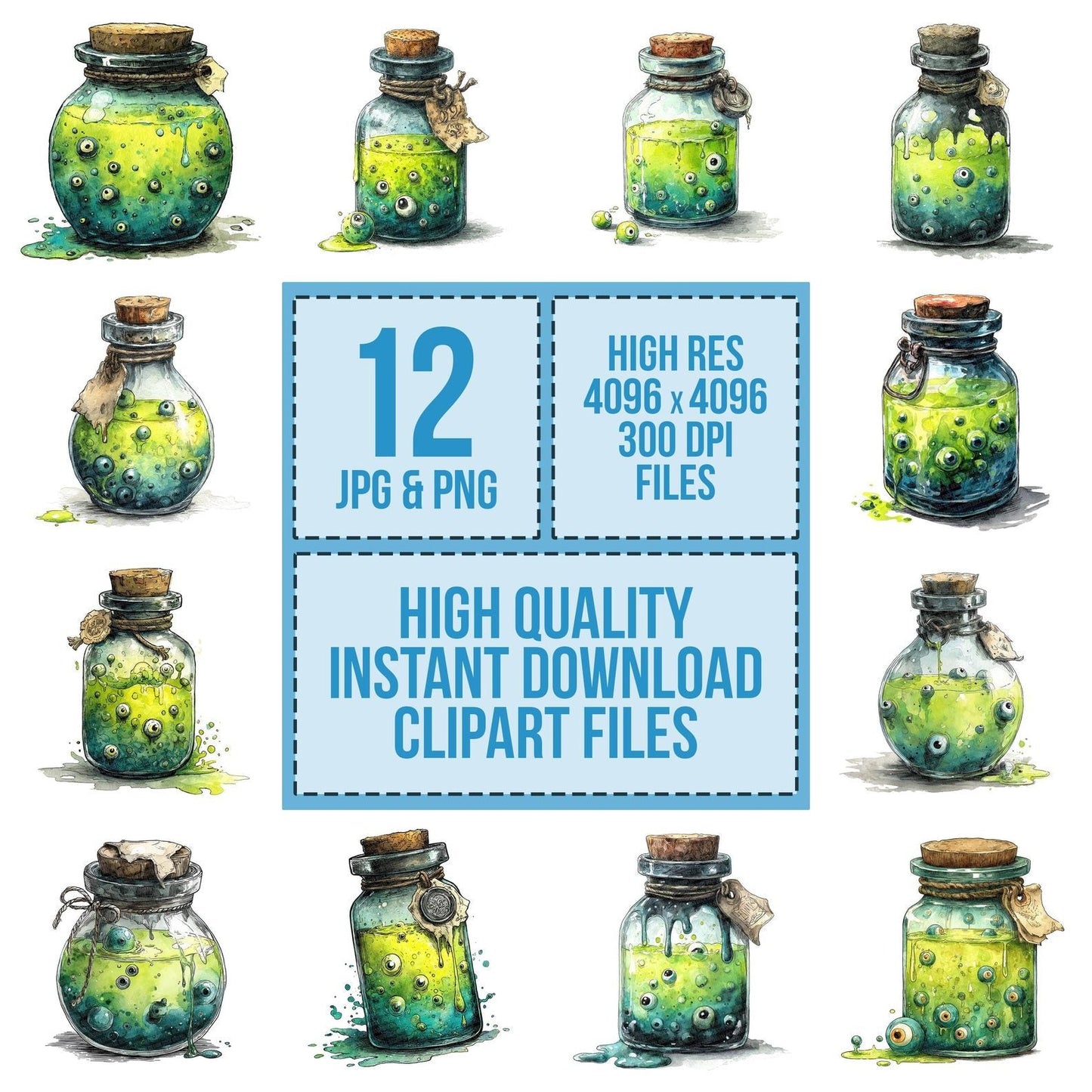 Spooky Eyeball Potion Jar Clipart Set (DDD006637)