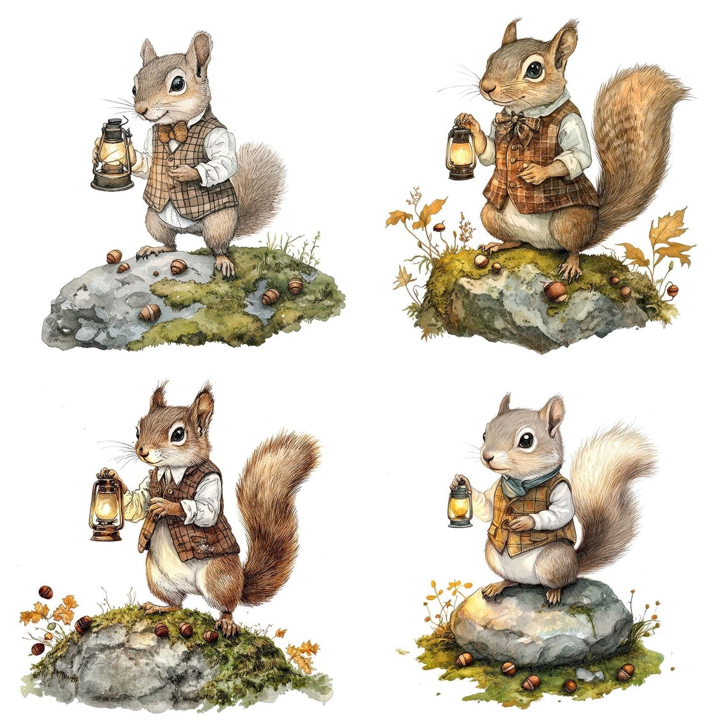 Squirrel with Lantern and Acorns Clipart Set (DDD006639)