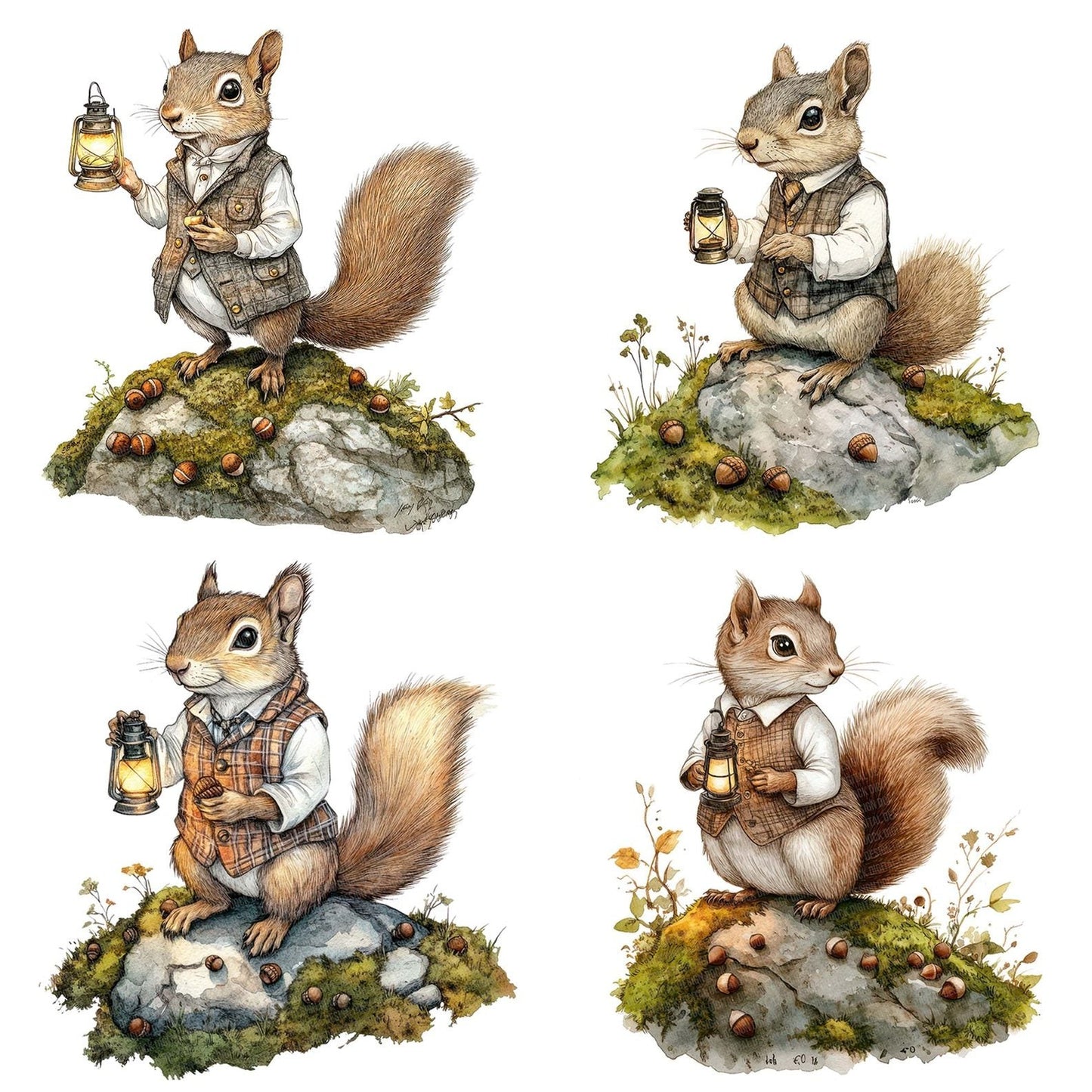 Squirrel with Lantern and Acorns Clipart Set (DDD006639)