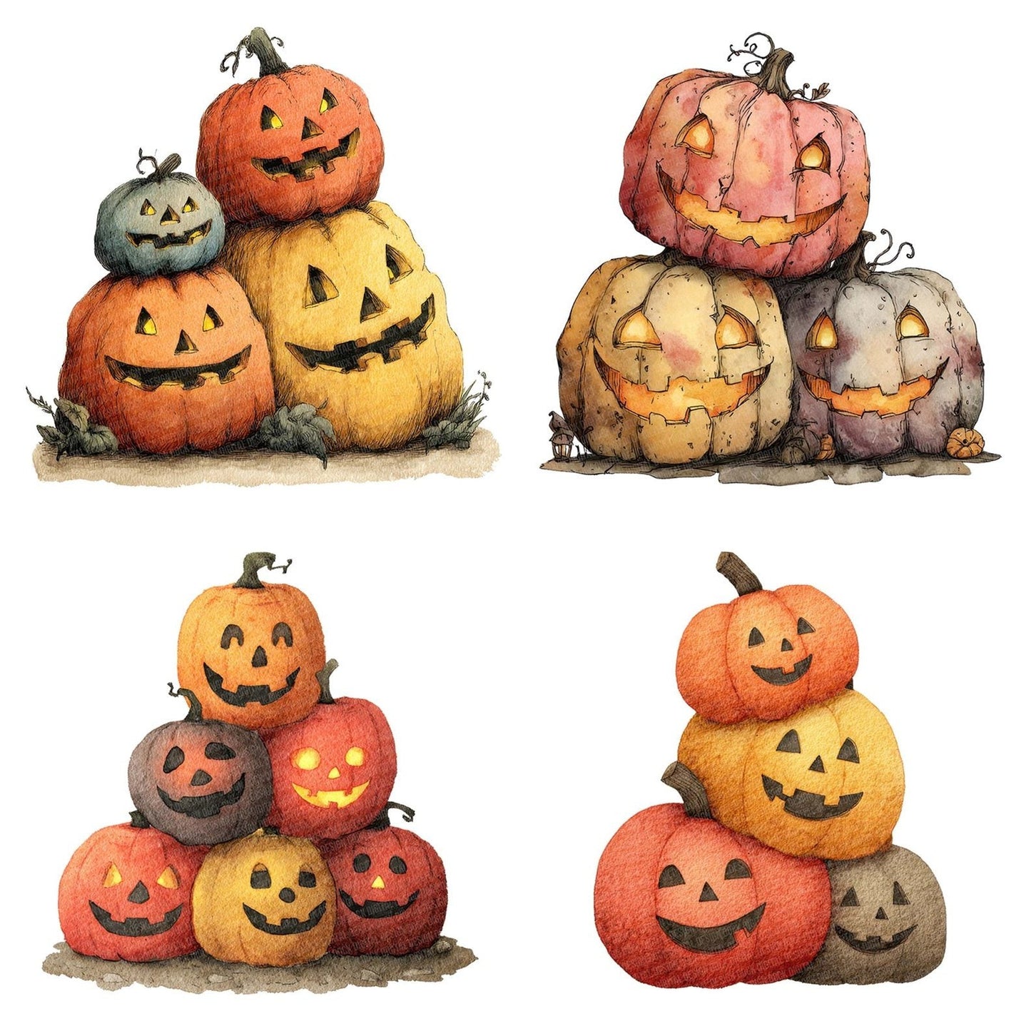 Stacked Carved Pumpkins Clipart Set (DDD006645)