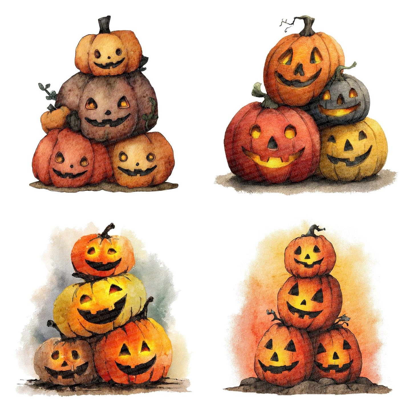 Stacked Carved Pumpkins Clipart Set (DDD006645)