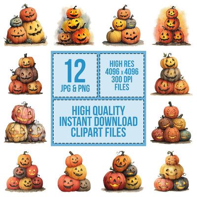 Stacked Carved Pumpkins clipart set cover showing the designs and file details