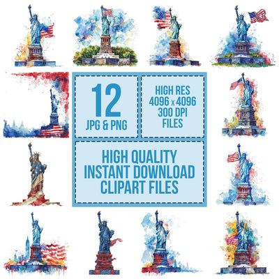Statue of Liberty American Flag clipart set cover showing the designs and file details