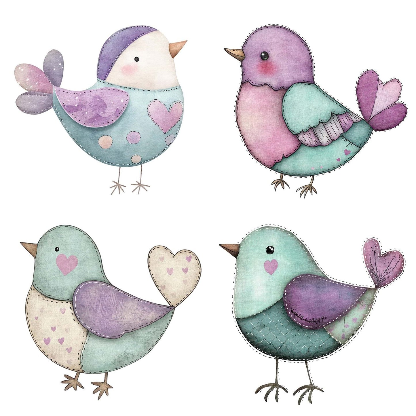 Stitched Mint Bird Clipart Set (DDD006662)
