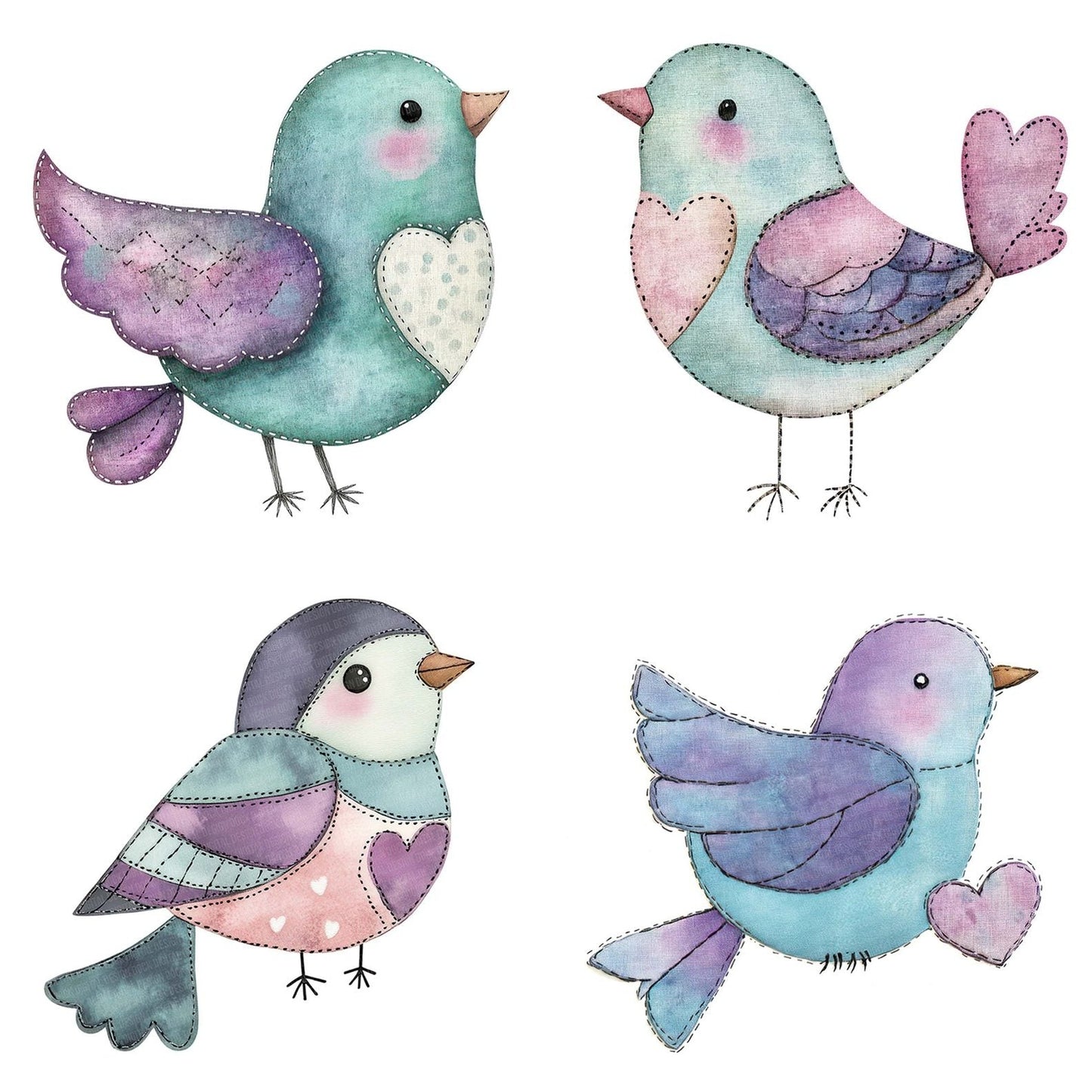 Stitched Mint Bird Clipart Set (DDD006662)