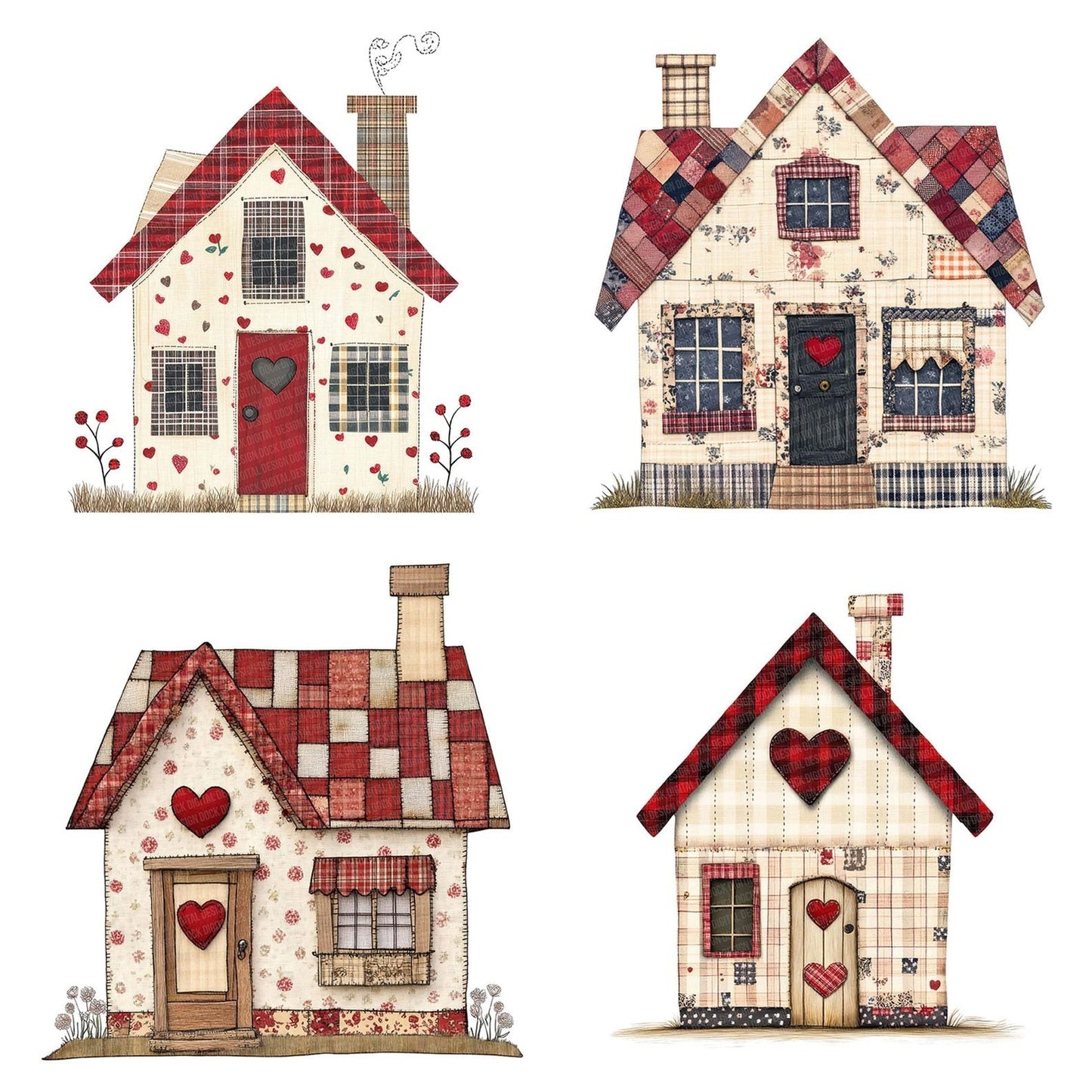 Stitched Patchwork House Clipart Set (DDD006663)