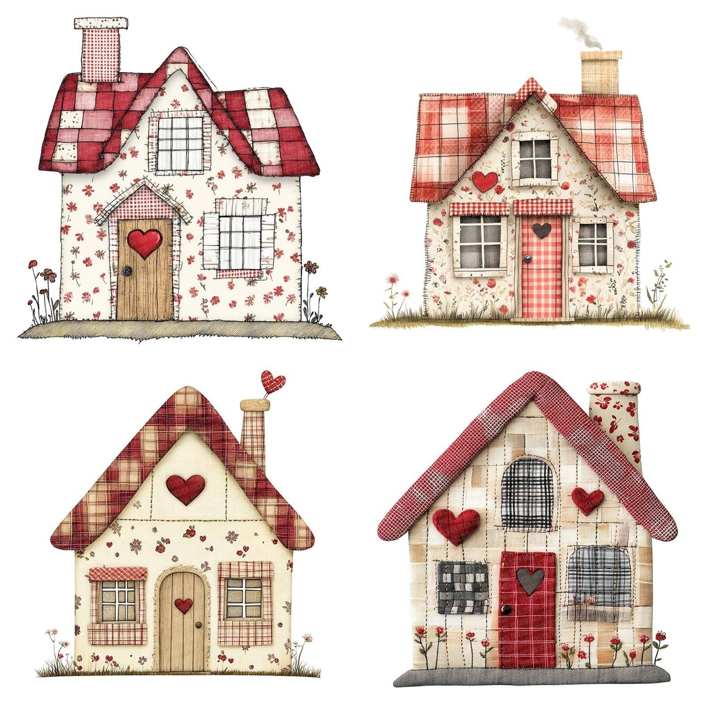 Stitched Patchwork House Clipart Set (DDD006663)